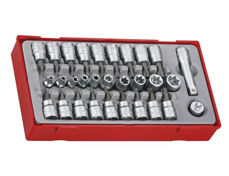 TengTools - 30-elementowy zestaw nasadek TX z chwytem kwadratowym 1/4" i 3/8", TTTX30 - TTTX30