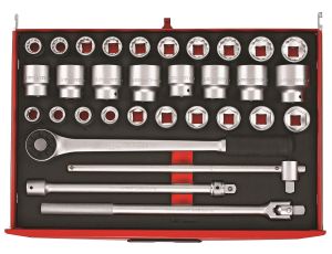 TengTools - 32-elementowy zestaw kluczy nasadowych z chwytem kwadratowym 3/4