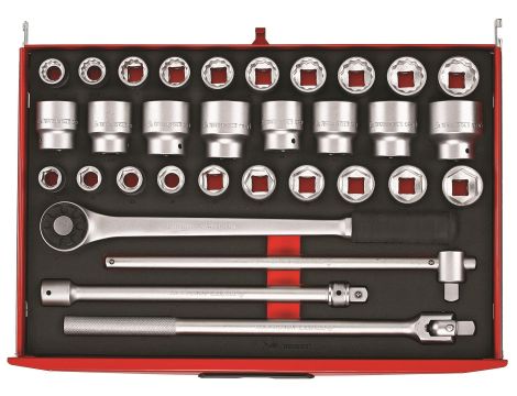 TengTools - 32-elementowy zestaw kluczy nasadowych z chwytem kwadratowym 3/4", TTESK32 - TTESK32