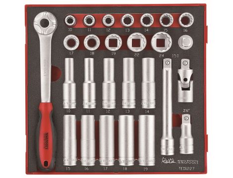 TengTools - 27-elementowy zestaw narzędzi nasadkowych z chwytem kwadratowym 1/2" TED1227 - TED1227