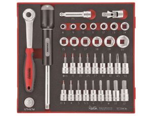 TengTools - 36-elementowy zestaw narzędzi nasadkowych z chwytem kwadratowym 3/8