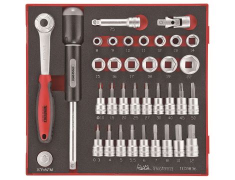 TengTools - 36-elementowy zestaw narzędzi nasadkowych z chwytem kwadratowym 3/8" TED3836 - TED3836