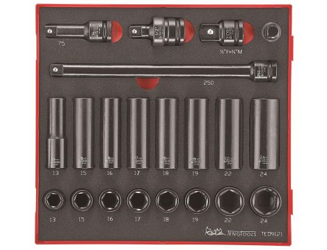 TengTools - 21-elementowy zestaw nasadek maszynowych z chwytem kwadratowym 1/2" TED 9121 - TED9121