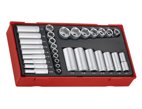 TengTools - 32-elementowy zestaw nasadek calowych z chwytem kwadratowym 1/4" i 3/8" TTAF32 - TTAF32