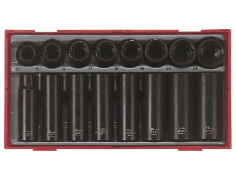 TengTools - 16-elementowy zestaw nasadek maszynowych z chwytem kwadratowym 1/2" - TT9116N