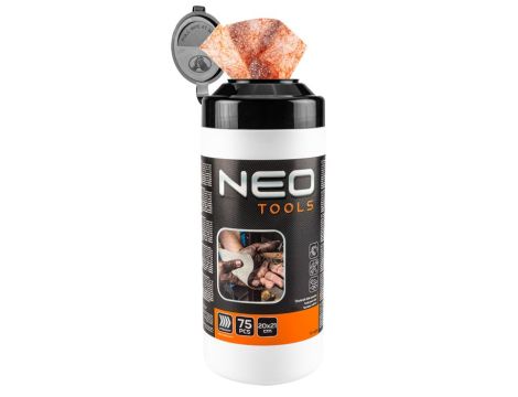 Neo Tools - Chusteczki ze ścierniwem do mycia rąk oraz czyszczenia powierzchni i narzędzi, słoik 75 szt., 20x21 - 10-408