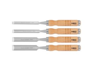 Neo Tools - Dłuta 6, 12, 18, 24 mm, zestaw 4 szt. Uchwyt drewniany - 37-800