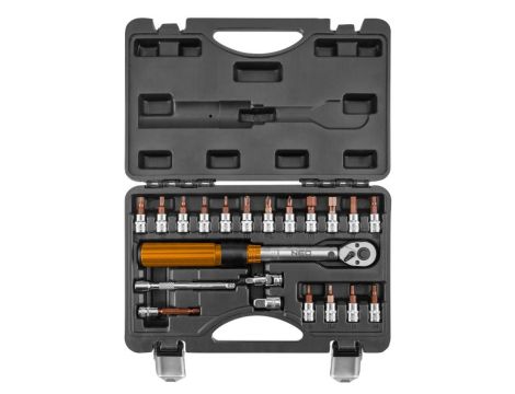 Neo Tools - Klucz dynamometryczny dwukierunkowy 1/4", 5-25Nm, zestaw 21 szt. - 08-821