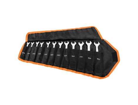 Neo Tools - Klucze płasko-oczkowe z grzechotką i przełącznikiem, zestaw 12 szt., 8 - 19 mm, miękkie etui - 09-345