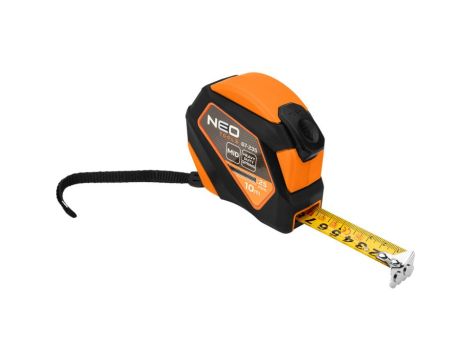 Neo Tools - Miara zwijana stalowa 10 m x 25 mm, auto blokada, przycisk stop, magnes - 67-235