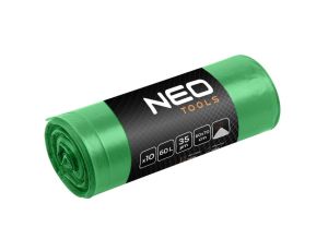 Neo Tools - Worki na odpady 60 L, zielone z taśmą, 35 mic, 10 szt. - 15-990 op=5 szt