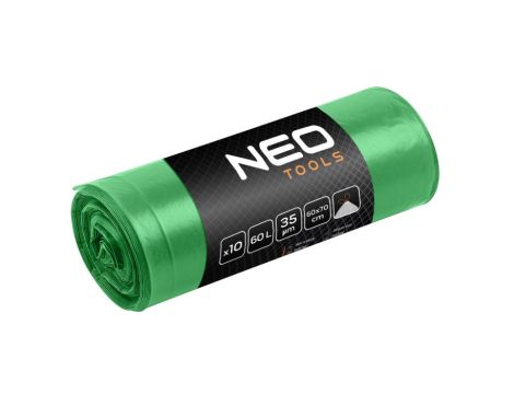 Neo Tools - Worki na odpady 60 L, zielone z taśmą, 35 mic, 10 szt. - 15-990 op=5 szt