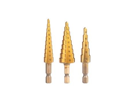 Neo Tools - Zestaw wierteł stopniowych HSS TiN, 3-20 mm, Hex, 3 szt. - 08-948