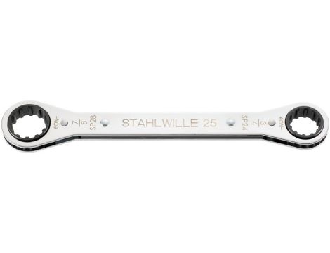 STAHLWILLE - 25aSP 24 x 28 Spline Dwustronny klucz oczkowy z grzechotką Rozm. 3/4 x 7/8 " Dł.235mm - 41572428