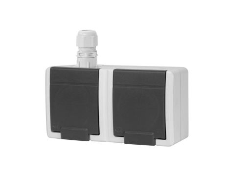 AQUANT 2K gniazdo natynkowe podwójne z uziemieniem 2x2P+Z IP65 szary 5042-65