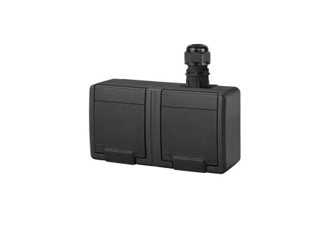 AQUANT 2K gniazdo natynkowe podwójne z uziemieniem 2x2P+Z IP65 antracytowy 5042-67