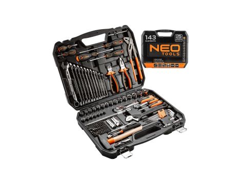 Walizkowy zestaw narzędzi uniwersalnych 143 elementy NEO