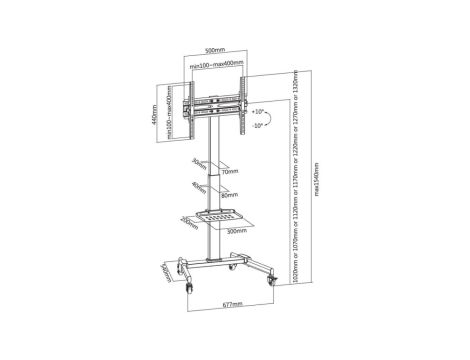 Stojak mobilny TV 32-55 do 35kg regulowany półka AV ICA-TR21L