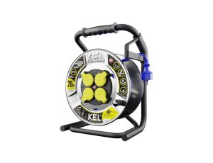 Przedłużacz budowlany zwijany na bębnie Rozgałęźnik Premium na 4 gniazda 2P+Z 230V IP44 na niebieskim kablu PUR (H07BQ-F) 3x2,5m