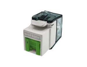 Moduł keystone z wbudowaną identyfikacją LED RJ45 UTP kat.6A nieekranowany beznarzędziowy zielona klapka zabezpieczająca WireArt