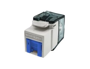 Moduł keystone z wbudowaną identyfikacją LED RJ45 UTP kat.6A nieekranowany beznarzędziowy niebieska klapka zabezpieczająca WireA