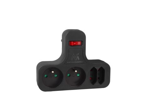 Gniazdko prądowe Maclean, Poczwórne z wyłącznikiem, nóżką stabilizującą, Typu E, 2x2,5A, 2x16A, MCE224 E/B