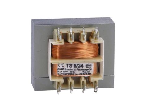 TS8/24 Transformator: sieciowy, 8VA, 230VAC, 18,2V, 18,2V, 220mA, 220mA