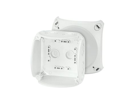 Puszka instalacyjna KF 0200 B natynkowa bez zacisków z linką łączącą pokrywę z podstawą 104x104x70mm hermetyczna IP66 szara HENS