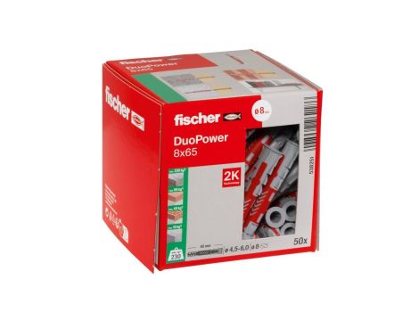 Kołki rozporowe uniwersalne DuoPower 8x65 50 sztuk FISCHER