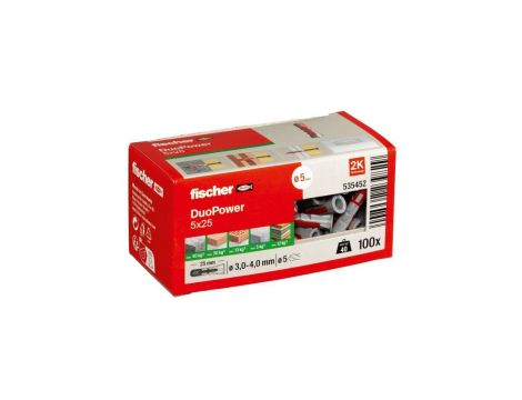 Kołki rozporowe uniwersalne DuoPower 5x25 100 sztuk FISCHER