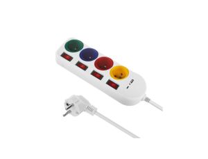 Listwa zasilająca Maclean, przedłużacz 4 gniazda + USB A / C, z włącznikami, 250VAC/10A, 1.5m, biała, MCE508 W