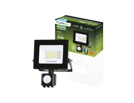 Naświetlacz LED ZUNA2 20W 1800lm 6500K IP44 Czarny Czujnik Ruchu LUMILED