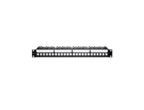 Qoltec Solidny stalowy Patch panel do szaf RACK 19 24 porty 1U UTP Czarny