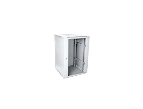 Szafa sieciowa wisząca 19 18U rack 600x600, drzwi szyba, szary, niedzielona, niezłożona, 60kg DN-WU19 18U/600