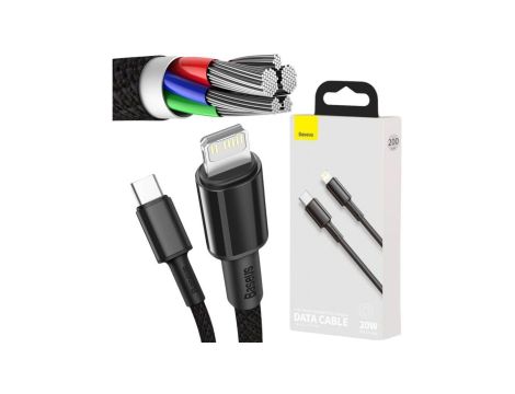 KABEL USB-C - Lightning / iPhone Baseus Cafule CATLGD-A01 2m 20W PD Quick Charging CZARNY W OPLOCIE