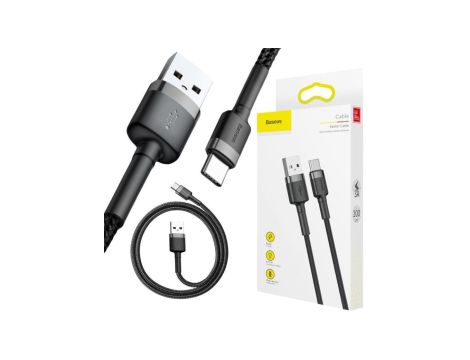 KABEL USB-A - USB-C Baseus Cafule CATKLF-BG1 100cm 3A QC 3.0 CZARNO-SZARY W NYLONOWYM OPLOCIE