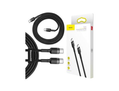 KABEL USB-C - USB-C Baseus Cafule CATKLF-HG1 200cm 60W 3A PD 2.0 QC 3.0 CZARNO-SZARY W OPLOCIE