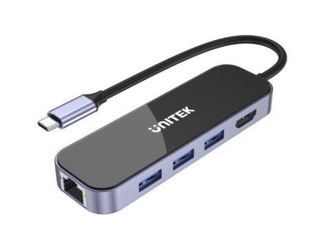 Hub USB-C 3.1 RJ-45 3xUSB-A HDMI 4K PD100W Unitek D1084A