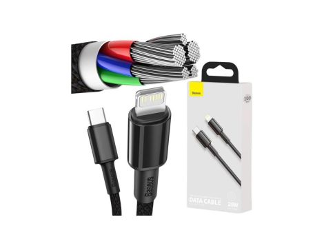 KABEL USB-C -Lightning / iPhone Baseus Cafule CATLGD-01 1m 20W PD Quick Charging CZARNY W OPLOCIE