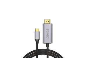 SAVIO KABEL USB-C DO HDMI 2.0B, 2M, SREBRNO-CZARNY