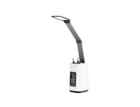 Nowoczesna lampka na biurko LED Activejet TECHNIC biała z wyświetlaczem LED (data, godzina, budzik) składana