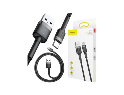 KABEL USB-A -USB-C Baseus Cafule CATKLF-AG1 50cm 3A QC 3.0 CZARNO-SZARY W NYLONOWYM OPLOCIE