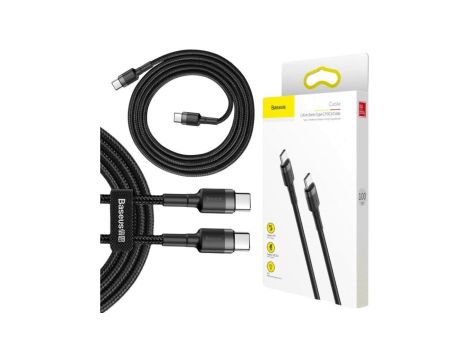 KABEL USB-C / USB-C Baseus Cafule CATKLF-GG1 100cm 60W 3A PD 2.0 QC 3.0 CZARNO-SZARY W OPLOCIE