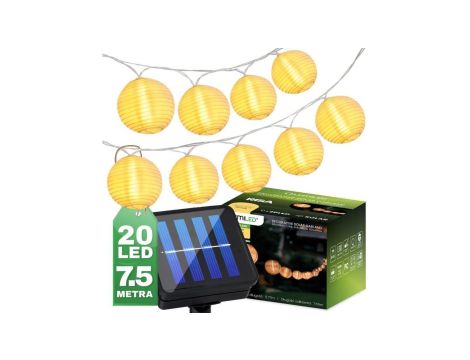 Girlanda Solarna Ogrodowa 20x LED Ozdobne Lampiony 7.59m Ciepła 3000K RISA LUMILED