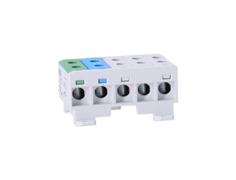 Blok rozdzielczy odgałęźny 5-polowy Al/Cu 2,5-35mm2 (max. 35mm2) na szynę TH35 kolorowy (3x szary, 1x niebieski, 1x zielony) FJ-