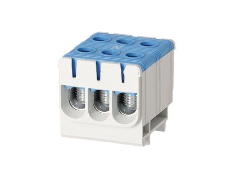 Blok rozdzielczy odgałęźny 3-polowy Al/Cu 2,5-50mm2 (max. 50mm2) na szynę TH35 niebieski FJ-E50/3/B HEDO