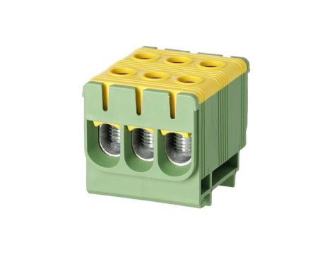 Blok rozdzielczy odgałęźny 3-polowy Al/Cu 2,5-50mm2 (max. 50mm2) na szynę TH35 żółto-zielony FJ-E50/3/D HEDO