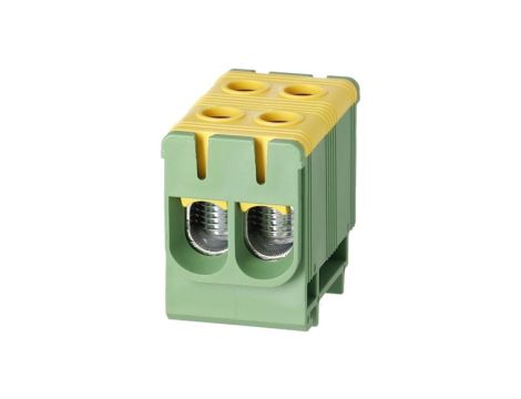 Blok rozdzielczy odgałęźny 2-polowy Al/Cu 2,5-50mm2 (max. 50mm2) na szynę TH35 żółto-zielony FJ-E50/2/D HEDO