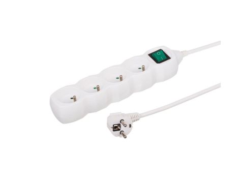 Przedłużacz 4-gniazdowy, 5m biały, z łącznikiem, 3x1,0mm OWY 35450