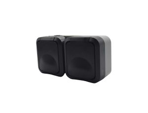 Gniazdo z uziemieniem podwójne natynkowe Aqua Pro IP55 szaro grafitowe klapka dymna / 60327